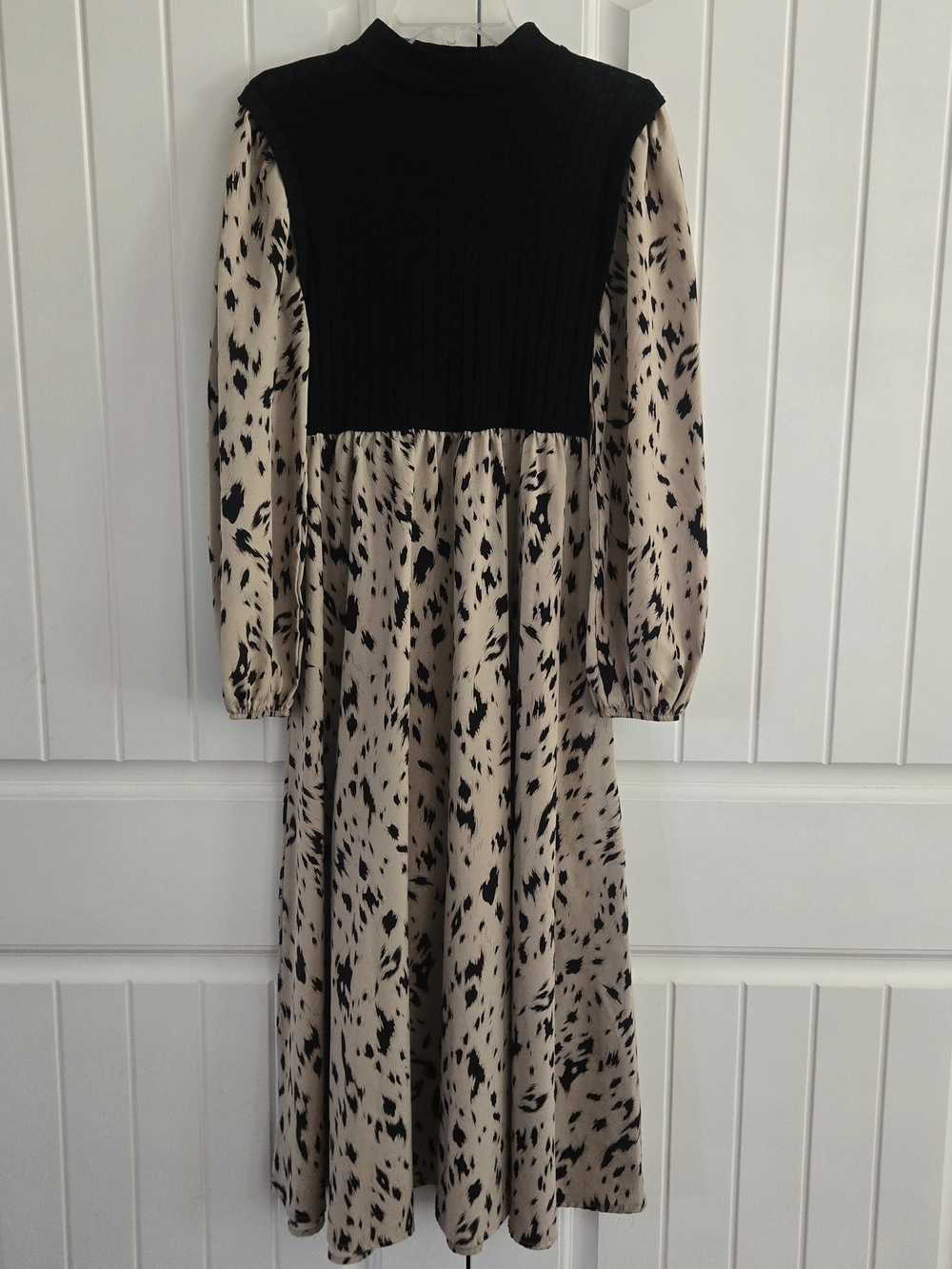 Layered Sweater Midi Dress Mock Neck Long Balloon Sleeve Speckled Print M